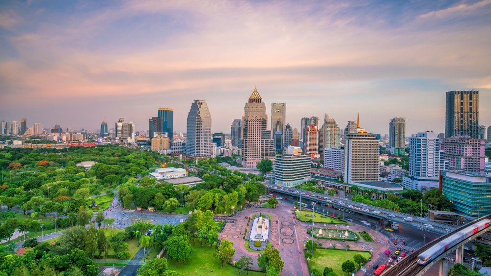 a city with trees and buildings