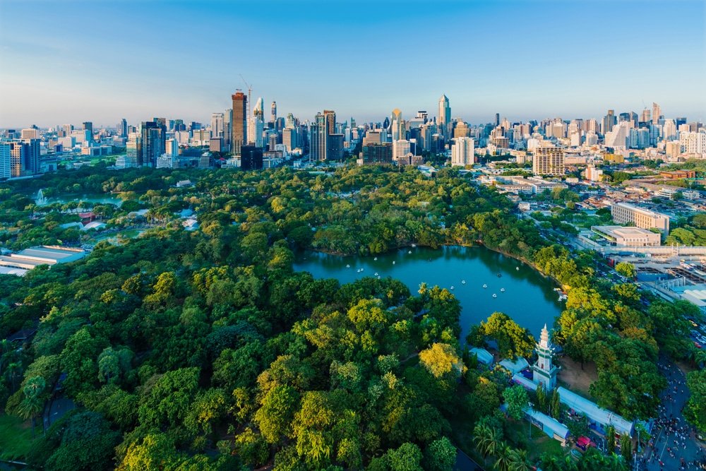 Bangkok city's Natural Attractions view  with trees and a lake